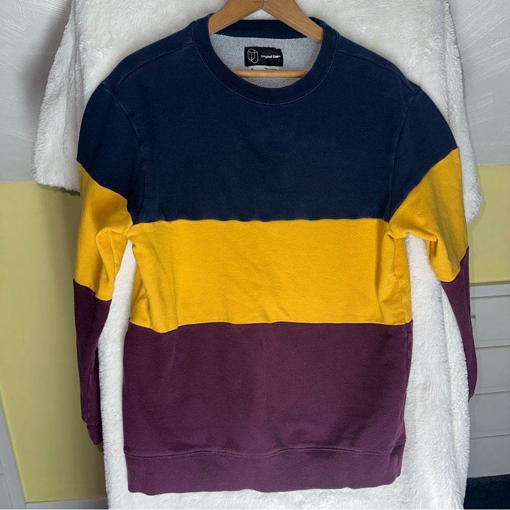 Original Use Colorblock Crewneck Rugby Sweatshirt Mens S Unisex Maroon Navy Gold